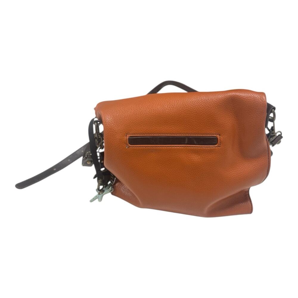 Chala Charming Crossbody Bag Zip Flap Top Metal Chain Rust Brown Turtle Keychain - Picture 6 of 11